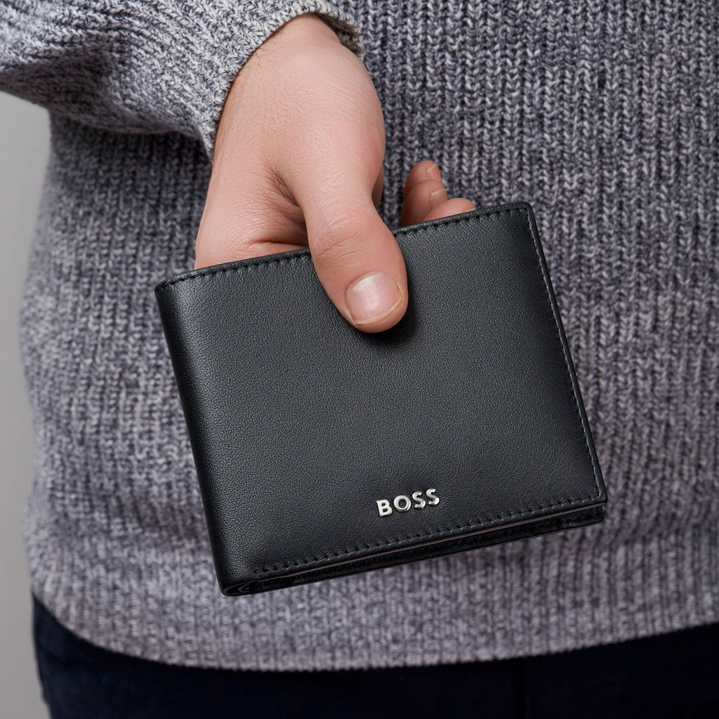 男士翻盖钱夹 BOSS 光滑黑色三折钱包经典 – Luxury Corporate Gifts | B2B Gifts Shop HK