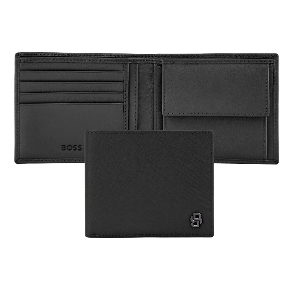Shop BOSS black money wallet with gun-plated Double B logo in Hong Kong
