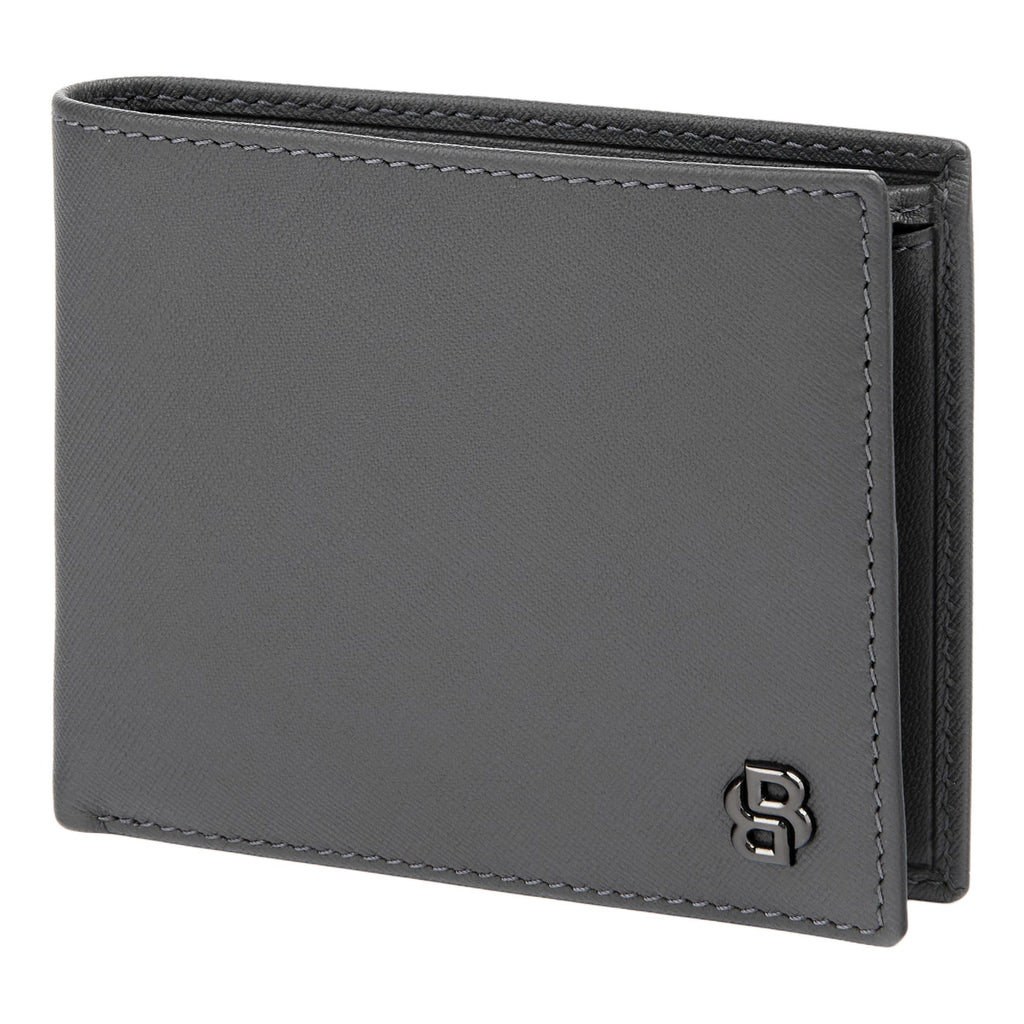 HUGO BOSS grey leather bifold money wallet with gun-plated Double B logo