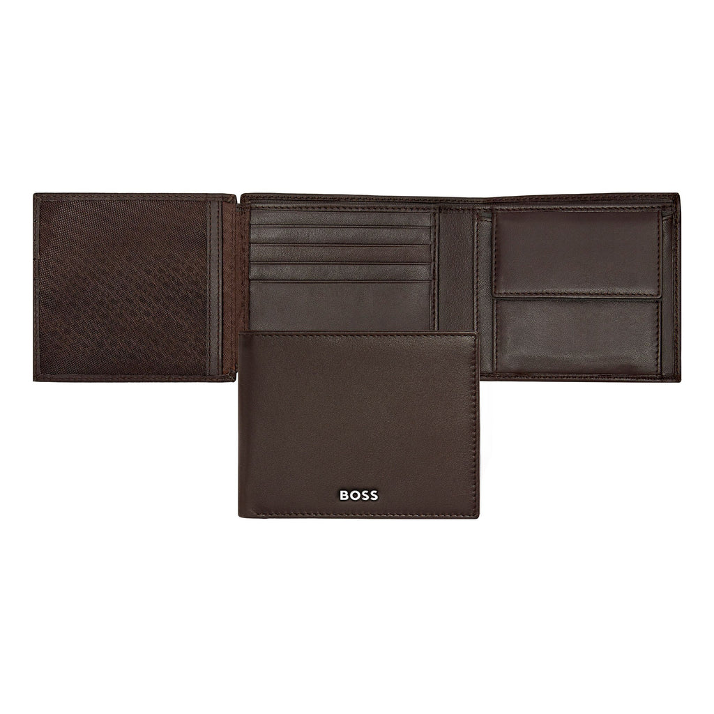 Men's trifold wallets BOSS Smooth Brown Flap Money wallet Classic
