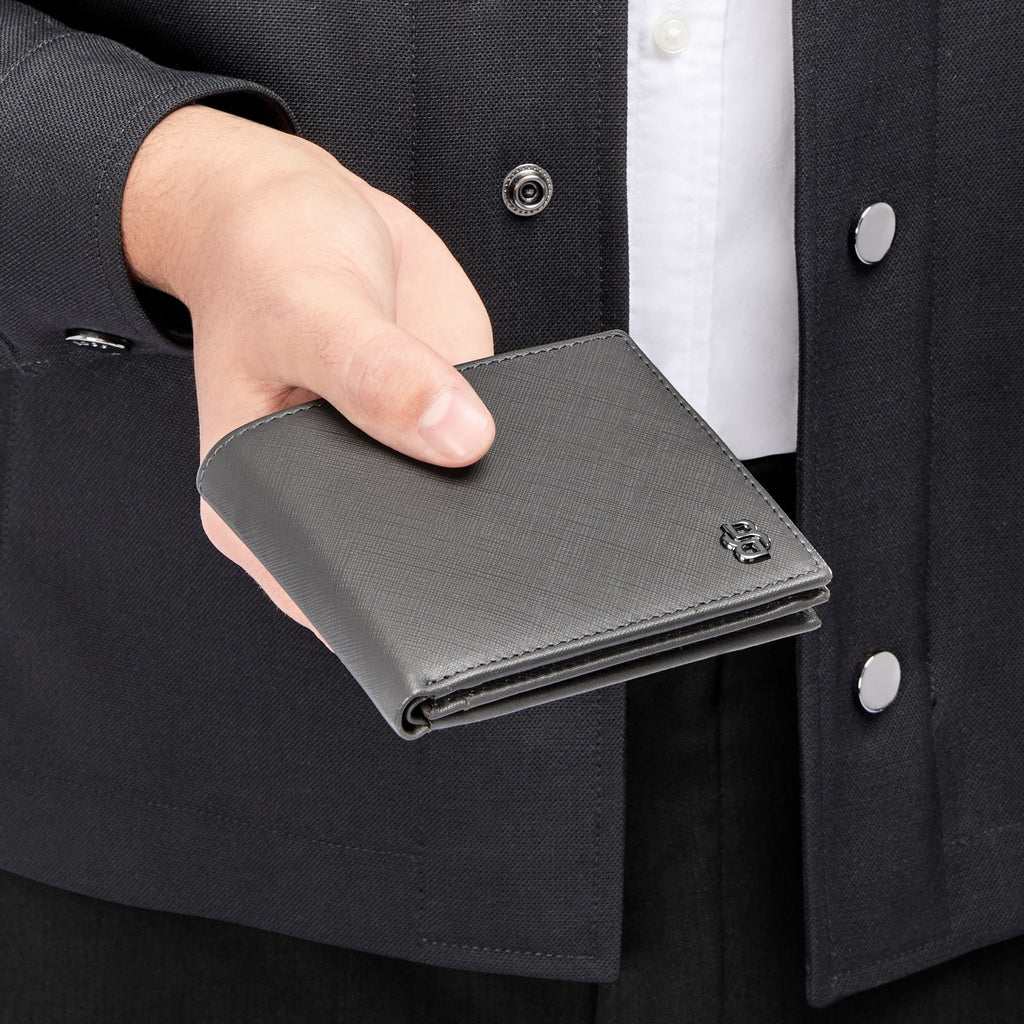 BOSS trifold money wallet with Double B monogram pattern inside lining
