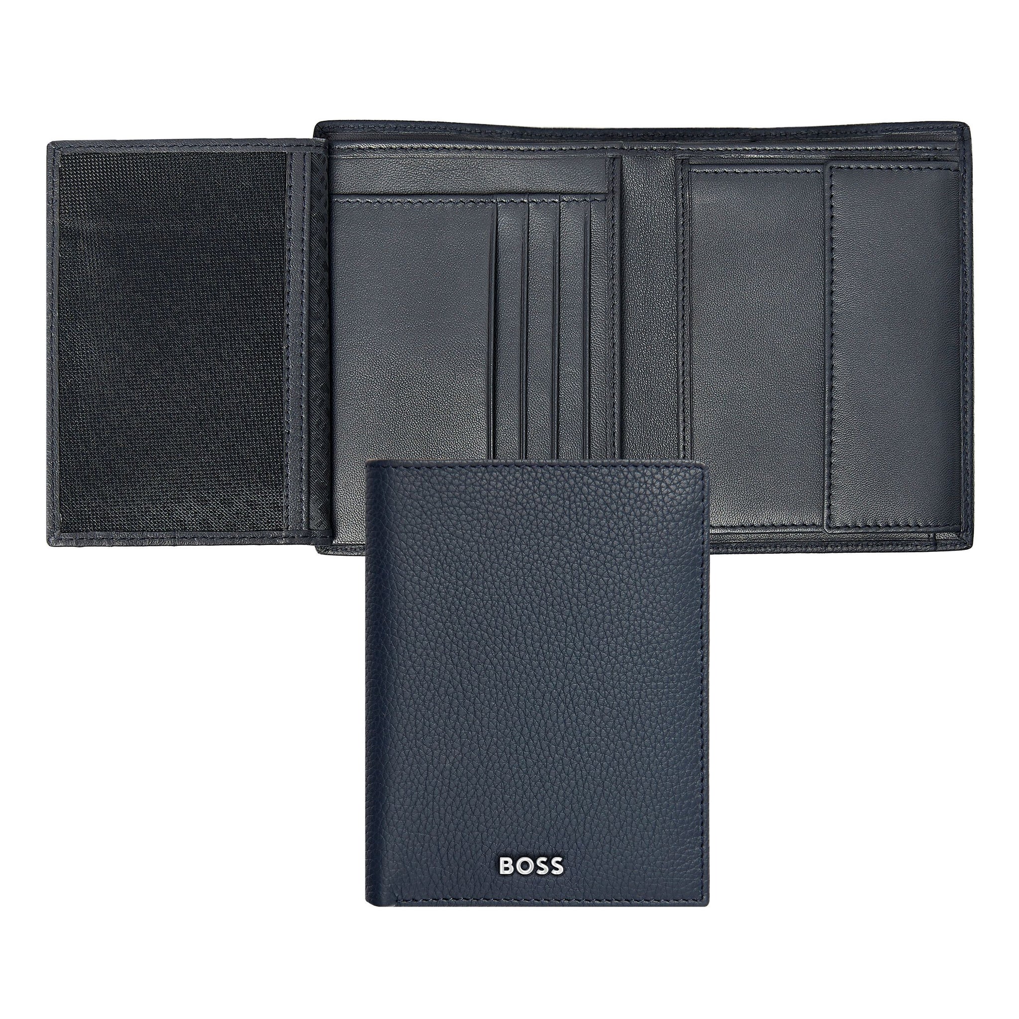 Men's vertical wallet BOSS Grained Navy Flap Money wallet Classic