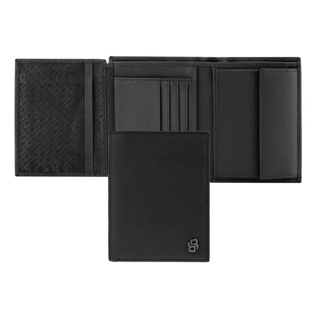 BOSS black leather money wallet with flap Double B in saffiano pattern