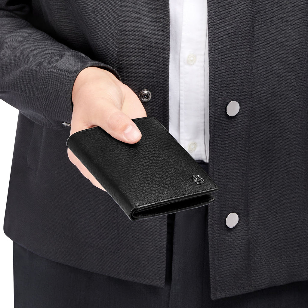 BOSS black leather money wallet with flap Double B in saffiano pattern