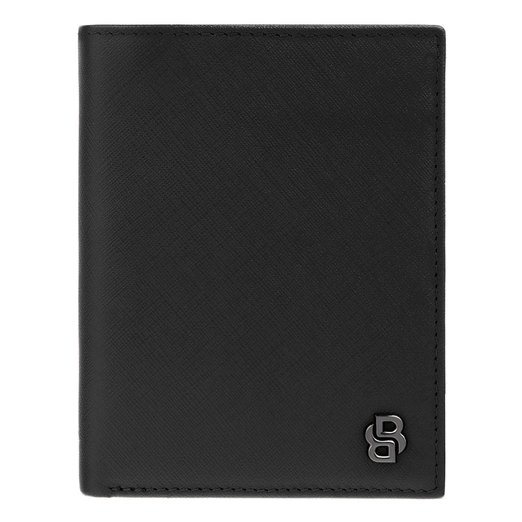 BOSS black leather money wallet with flap Double B in saffiano pattern