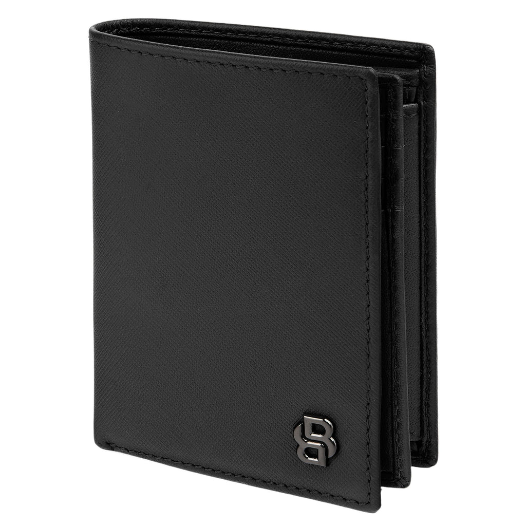 BOSS black leather money wallet with flap Double B in saffiano pattern