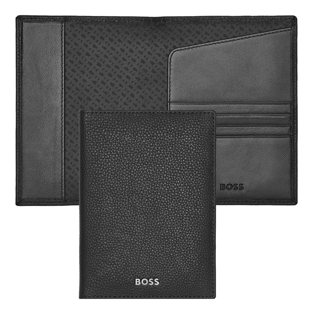 Men's designer gifts BOSS Trendy Grained Black Passport Holder Classic
