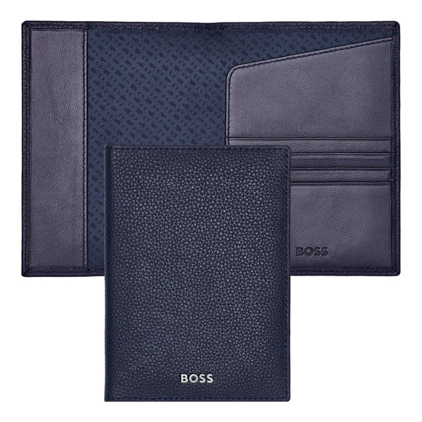 未使用　HUGO BOSS　パスポートケース　トラベル　オーガナイザー　ネイビー HUGO BOSS Men's Grained Navy Leather Passport holder & case