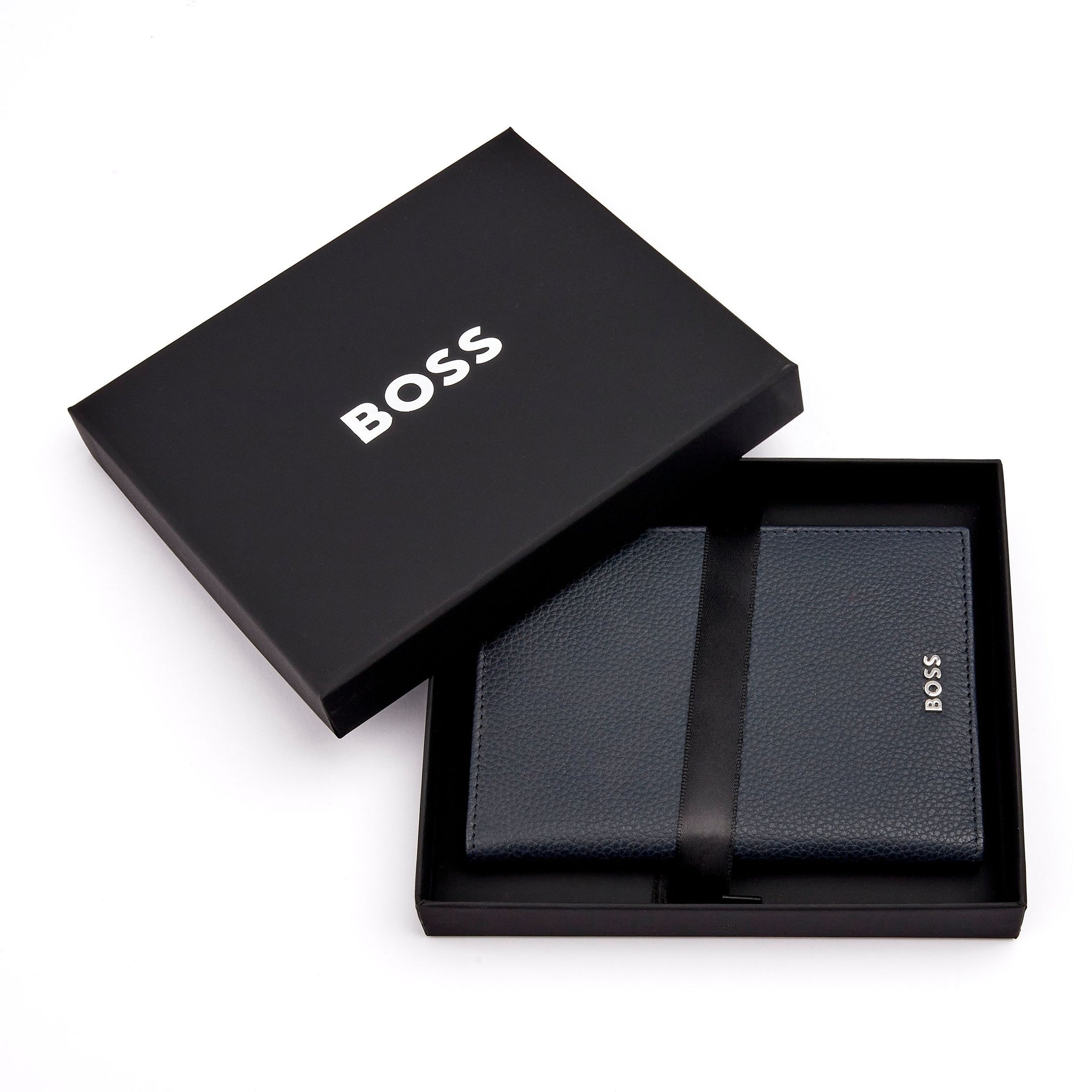 HUGO BOSS Men's Grained Navy Leather Passport holder & case