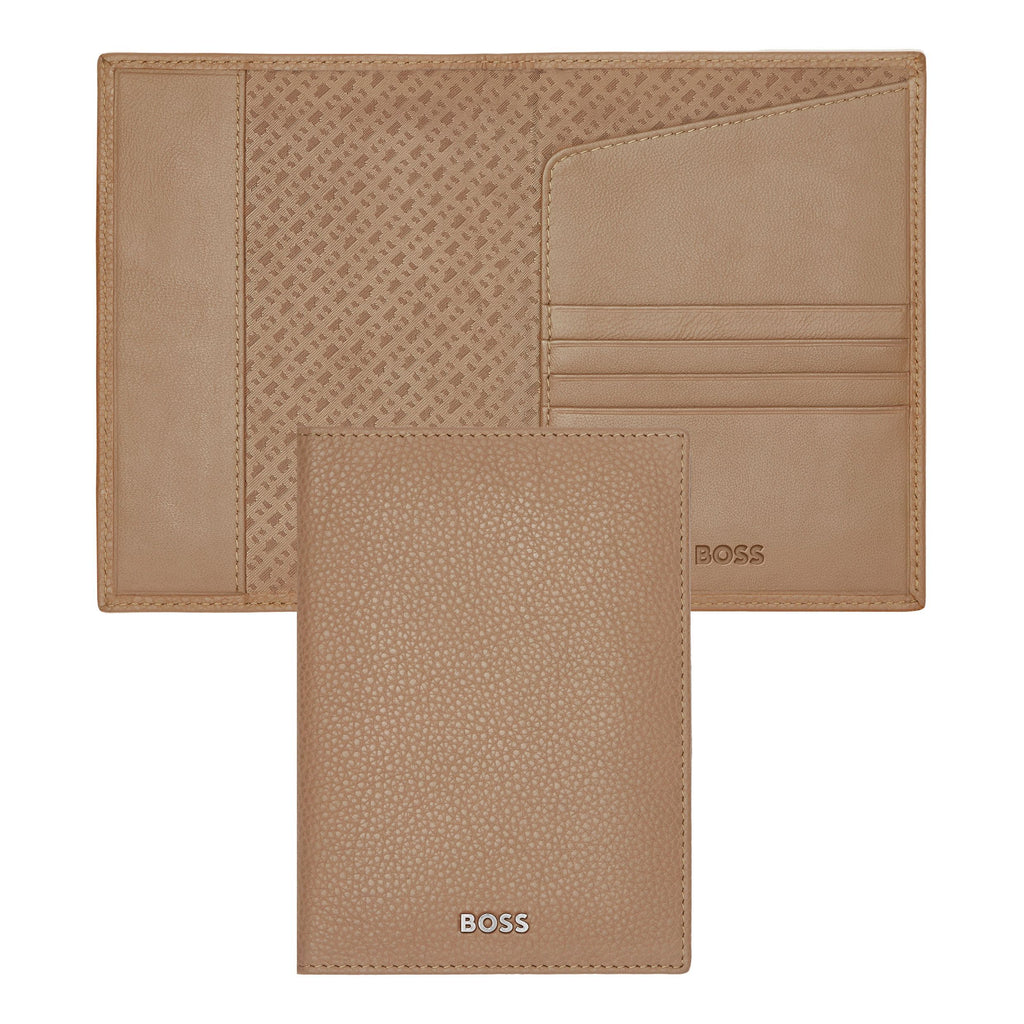  Men's small leather goods BOSS Camel Grained Passport holders Classic 