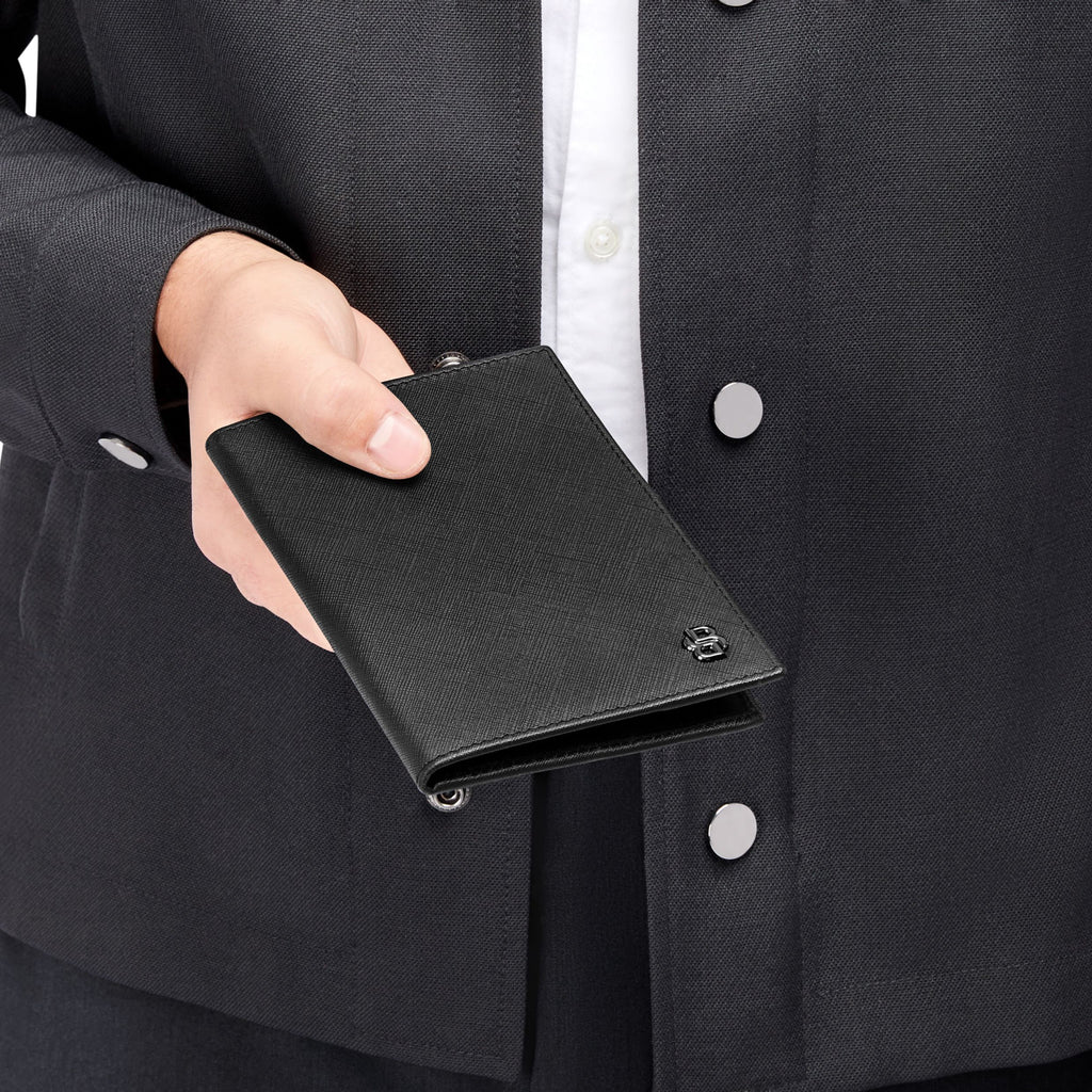 BOSS black leather passport holder in saffiano pattern with Double B logo