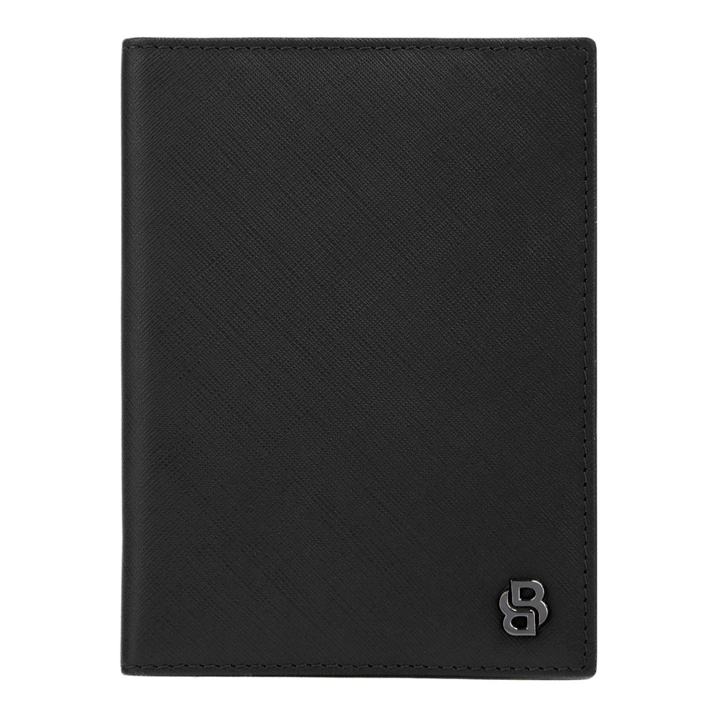 BOSS black leather passport holder in saffiano pattern with Double B logo