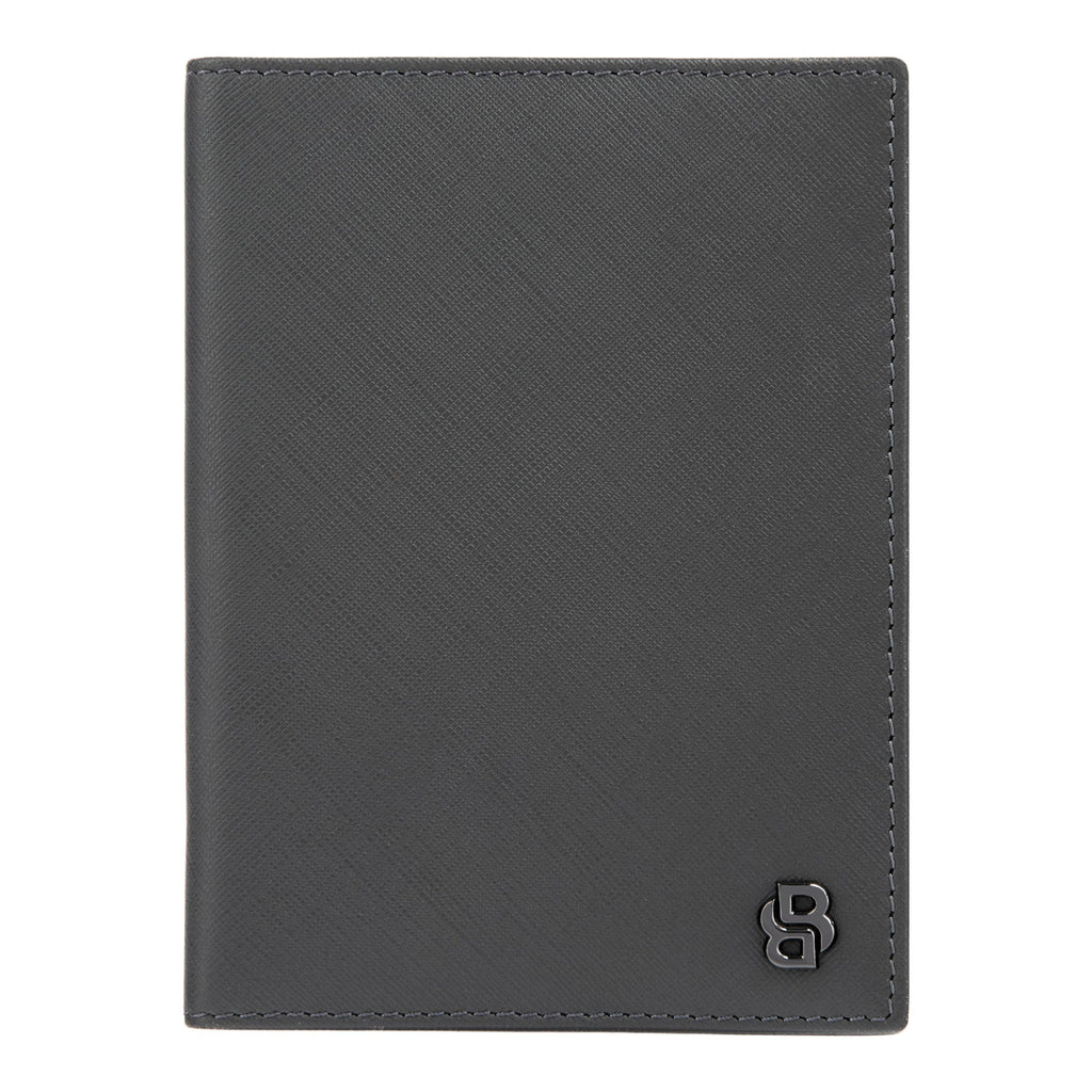 BOSS grey passport holder in saffiano texture with Double B lining