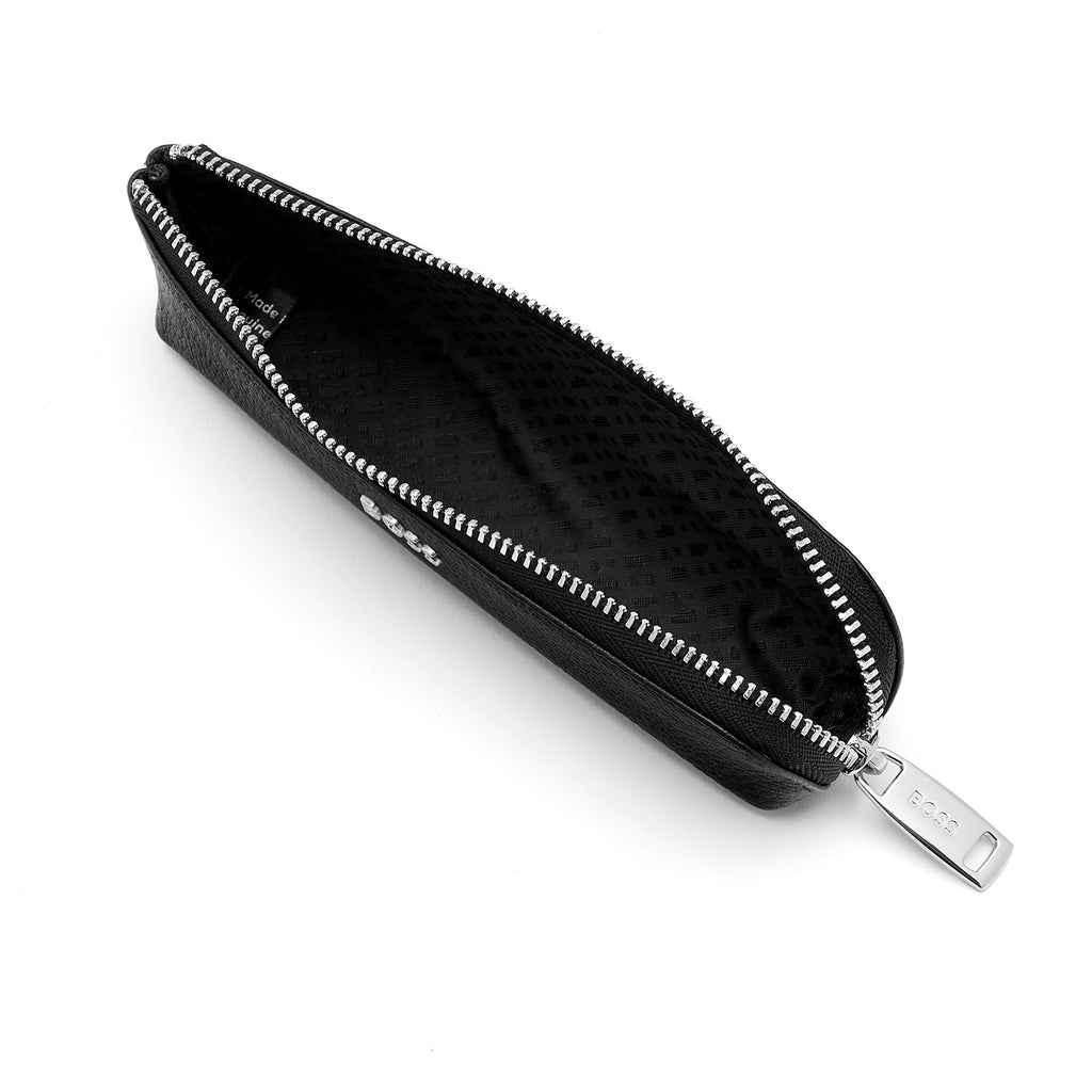 BOSS Leather Grained Black Zipped Small pen case with BOSS chrome logo