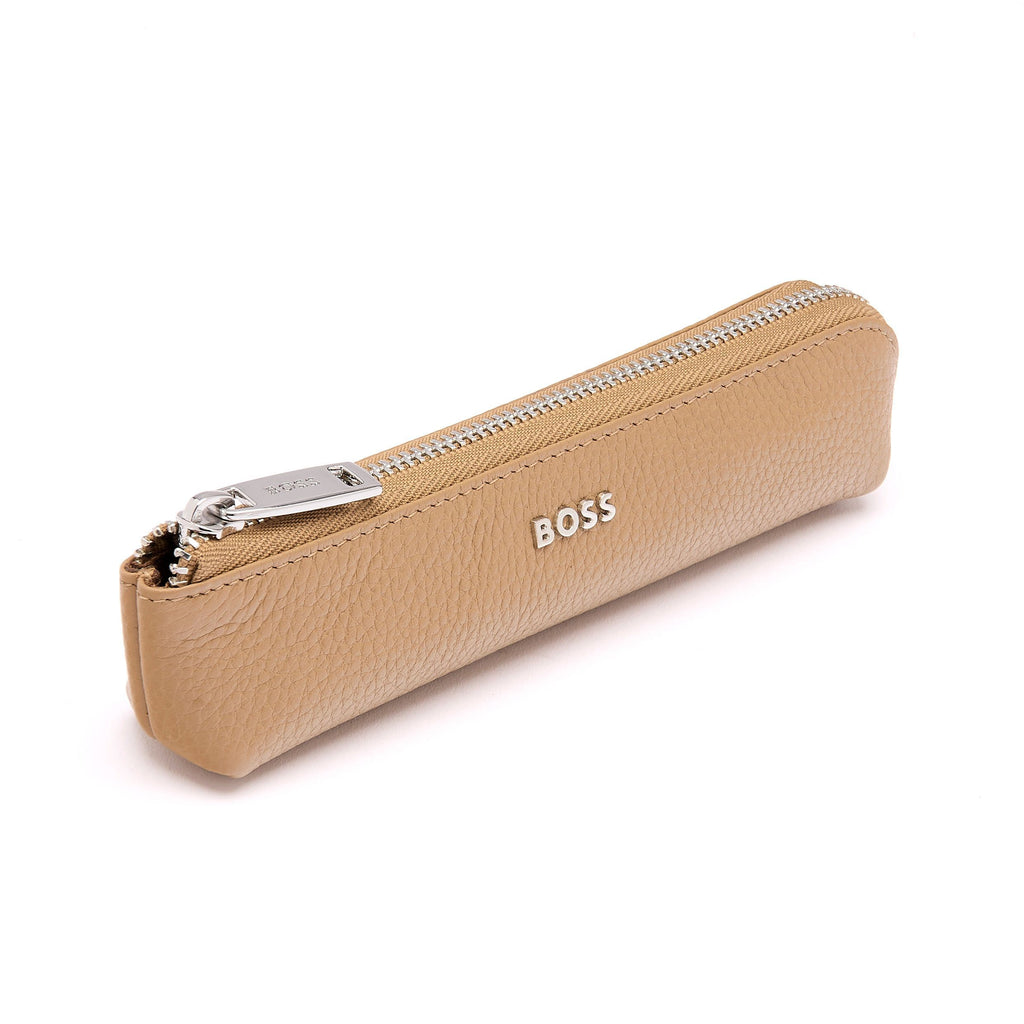 BOSS Leather Grained Camel Small pen case Classic with BOSS metal logo