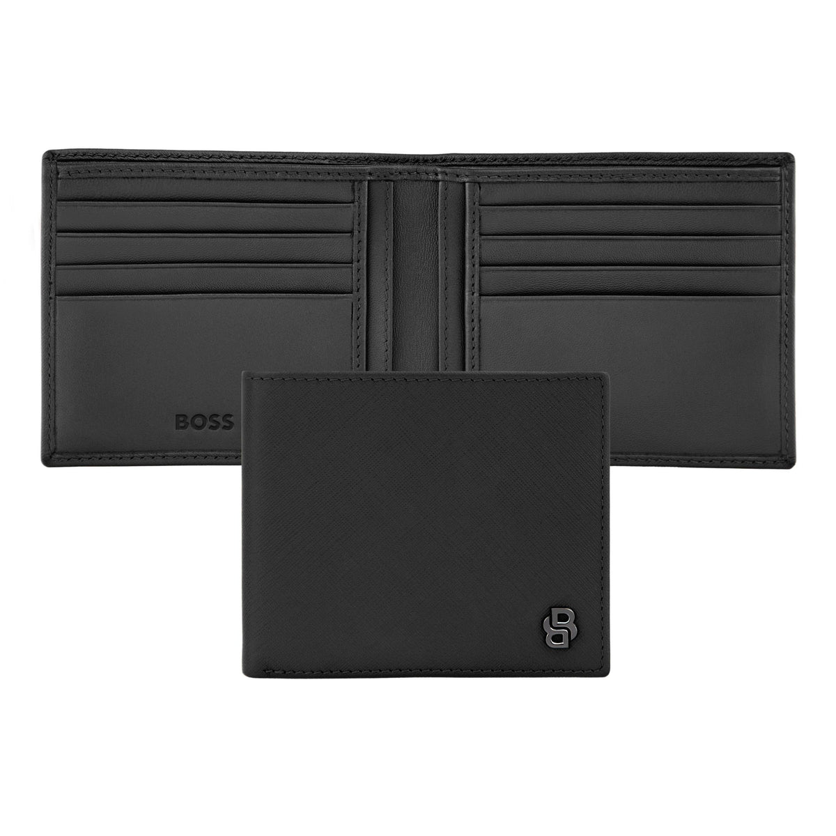 BOSS 黑色十字纹纹理钱包,带枪镀双 B 徽标 – Luxury Corporate Gifts | B2B Gifts Shop HK