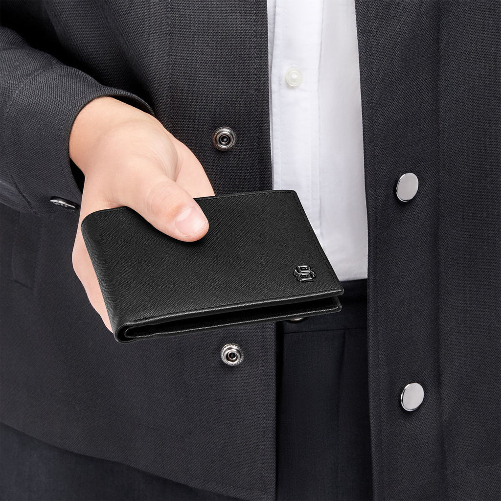 BOSS black wallet in saffiano texture with gun-plated Double B logo