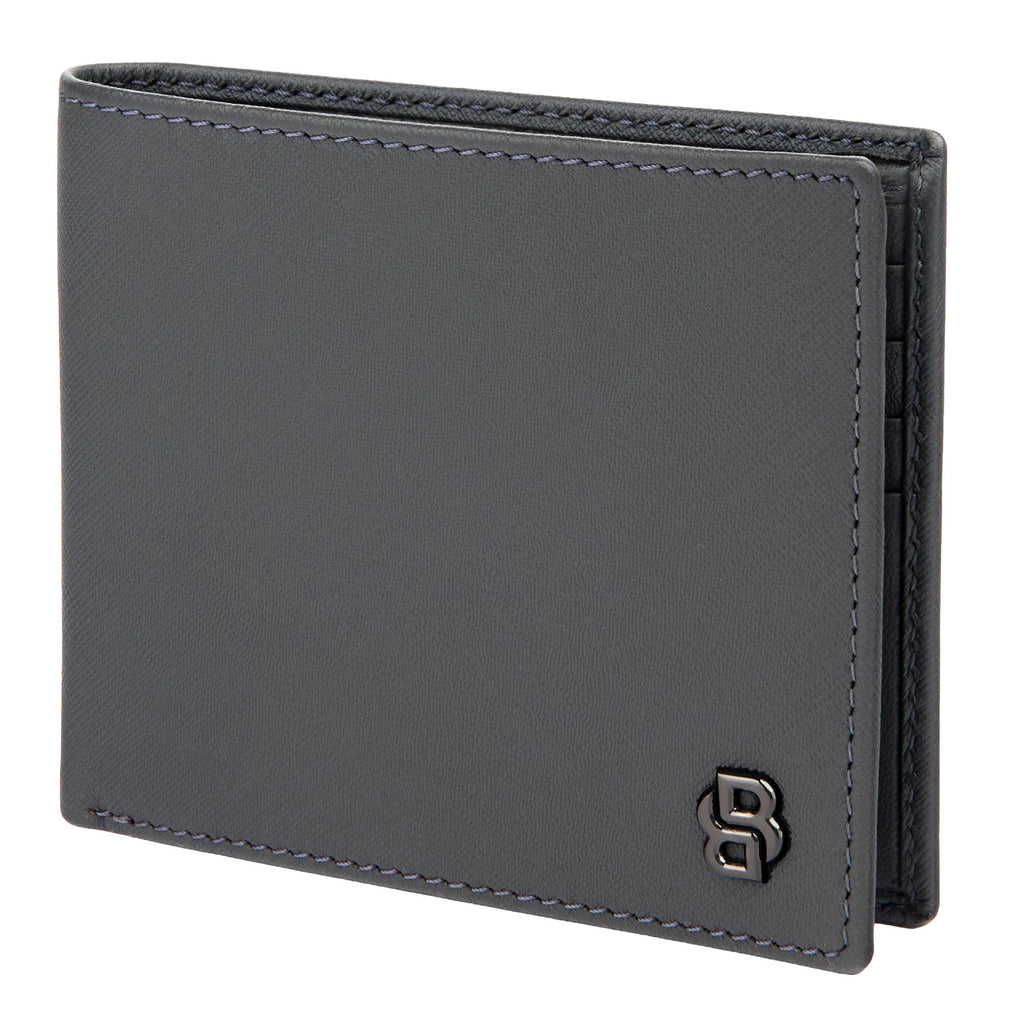 HUGO BOSS grey leather wallet with Double B metal logo and lining 