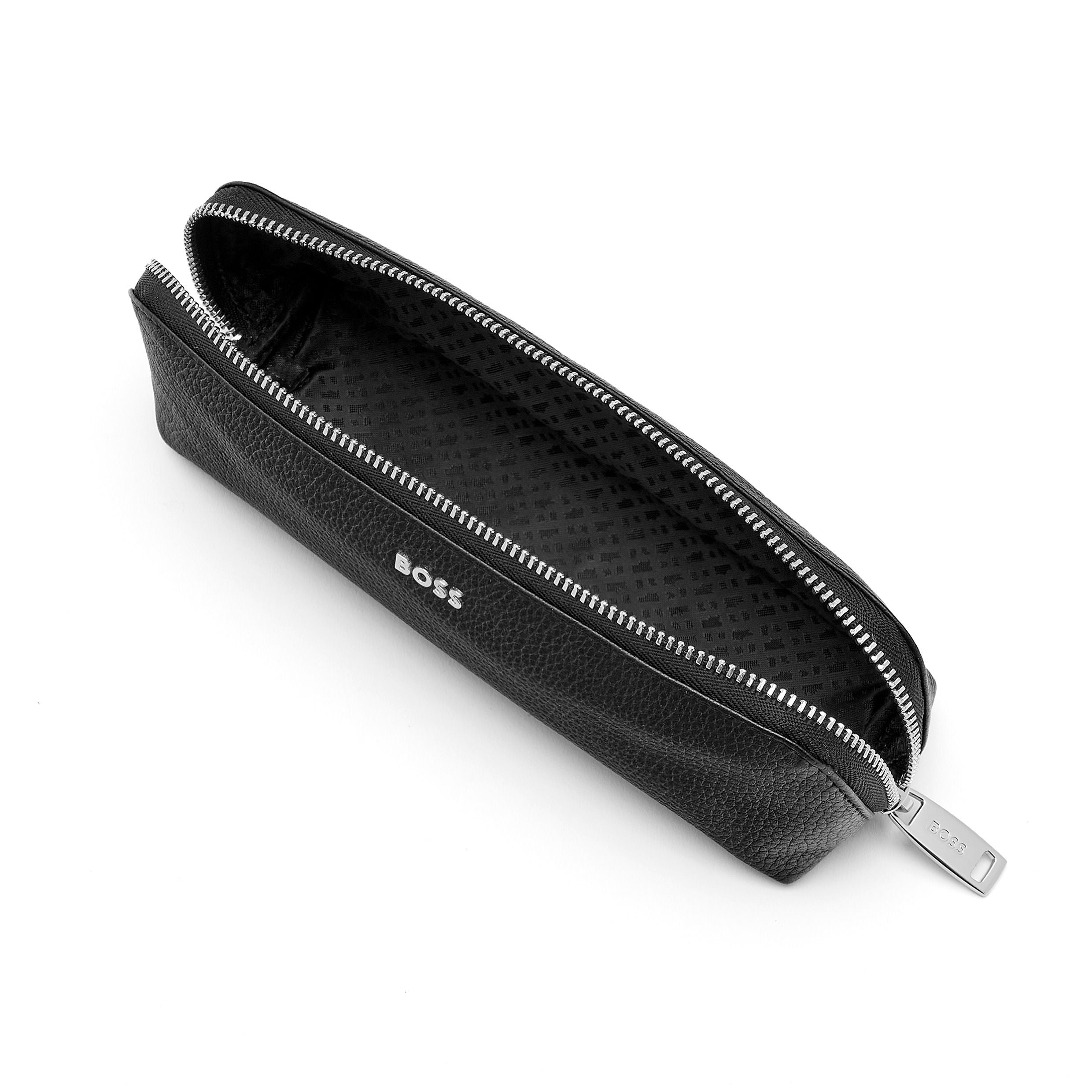 BOSS Grain Black zipped big pen case Classic with chrome-plated