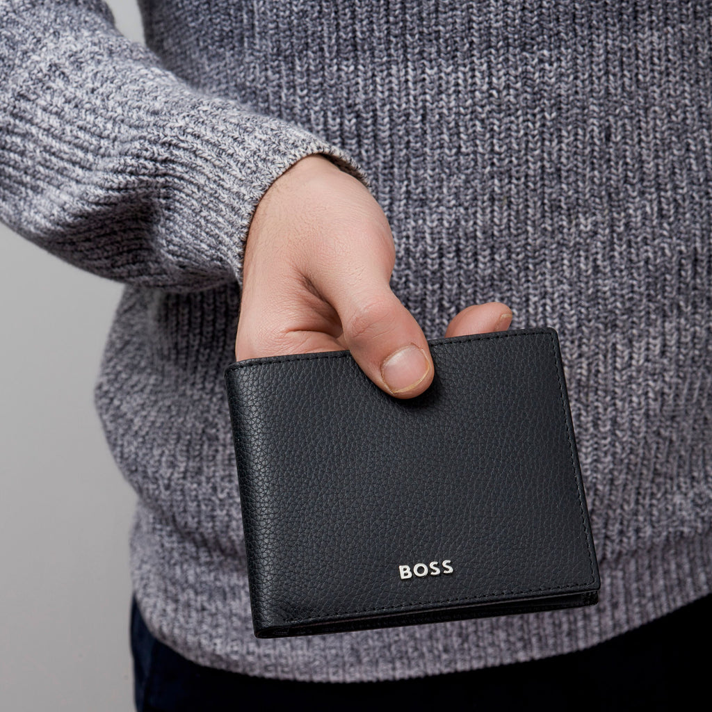 Men's leather wallets HUGO BOSS Grained Black Wallet with flap Classic