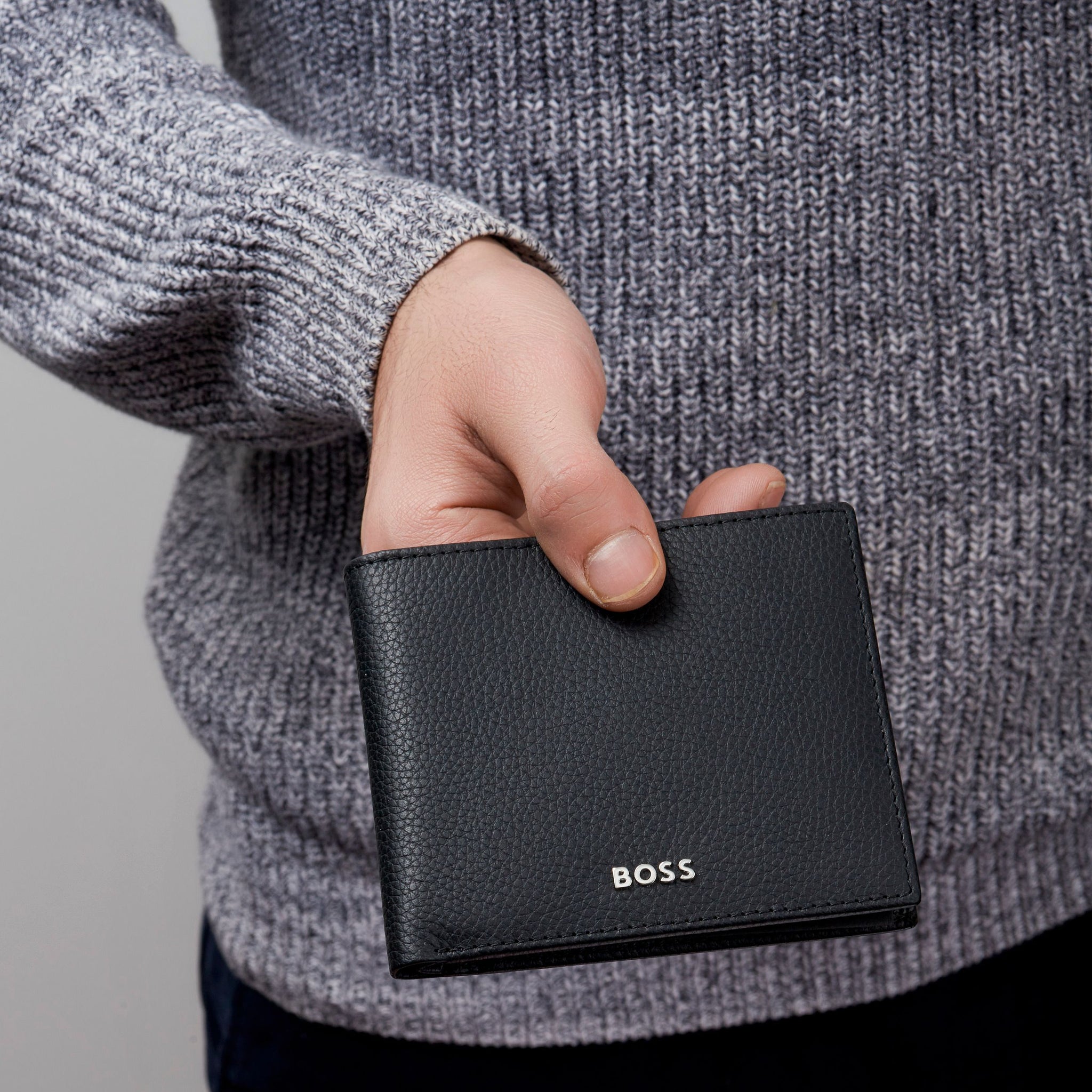 Men's leather wallets HUGO BOSS Grained Black Wallet with
