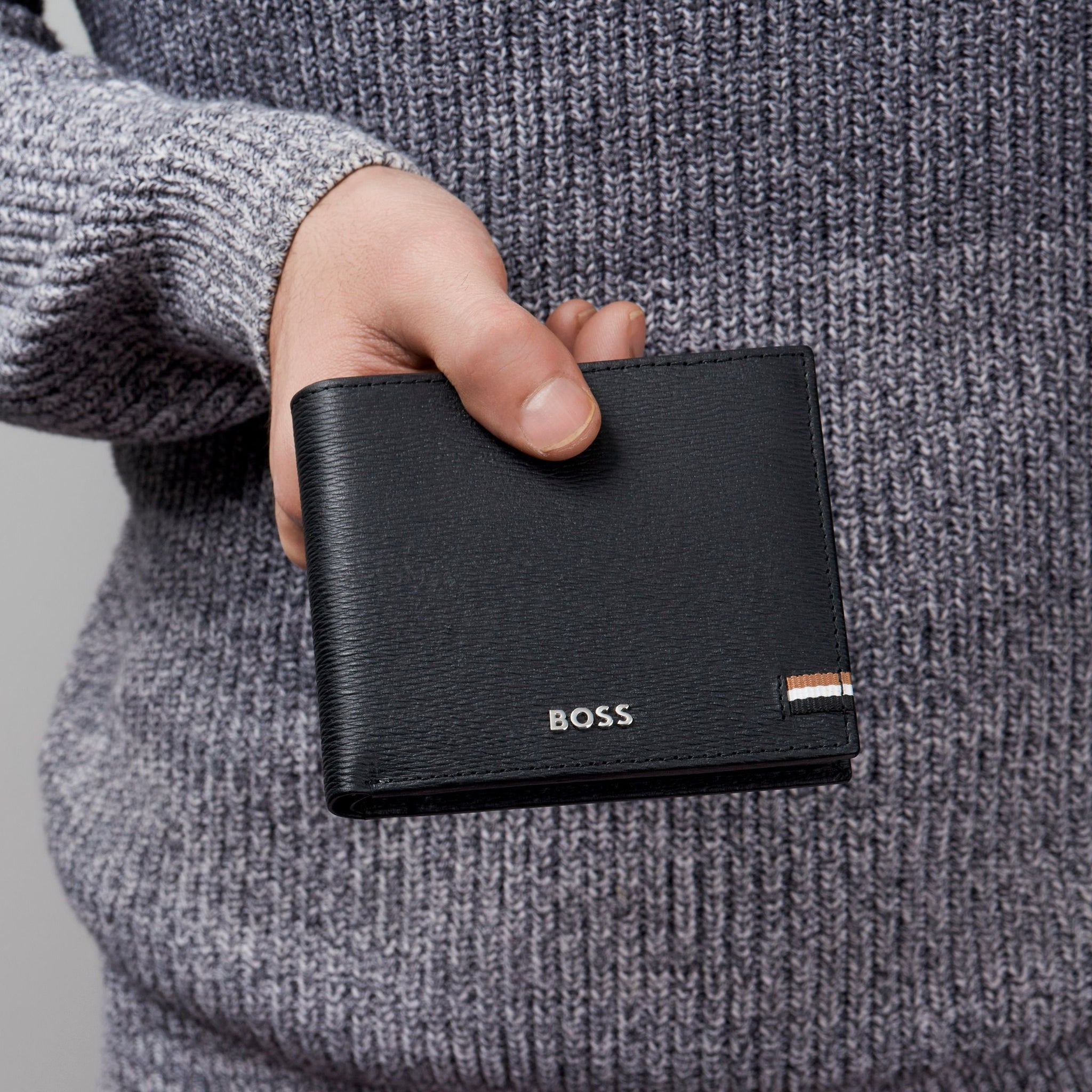 Trifold wallets for men BOSS Black Leather Wallet with flap