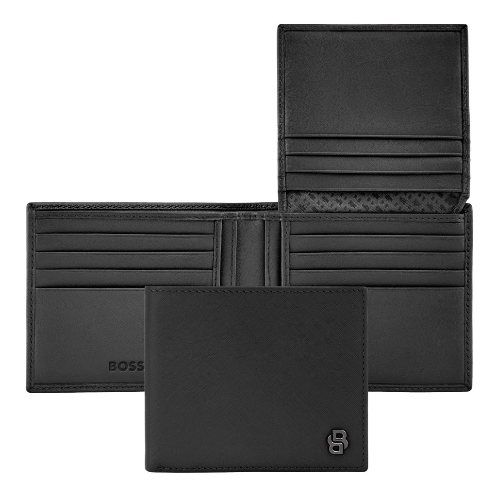 HUGO BOSS black card wallet with flap Double B in saffiano pattern
