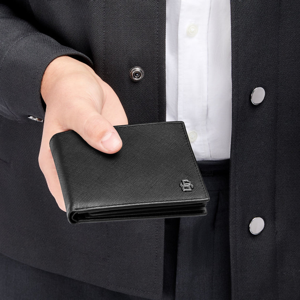 HUGO BOSS black card wallet with flap Double B in saffiano pattern