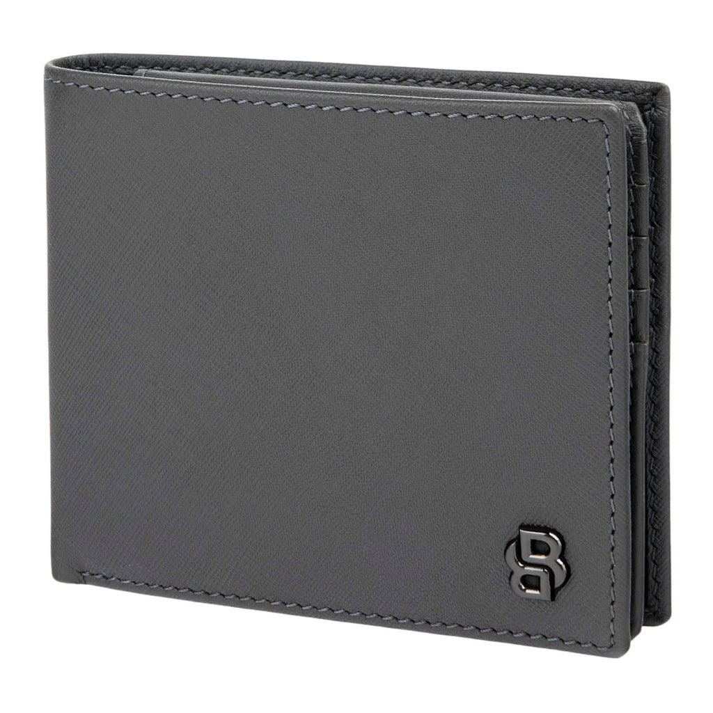 BOSS grey saffiano pattern card wallet with flap with Double B metal logo