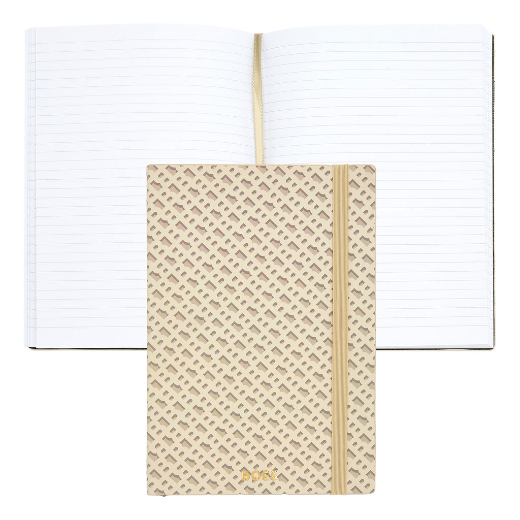 BOSS A5 Notebook Monogram cream lined in "B" repeated pattern on cover