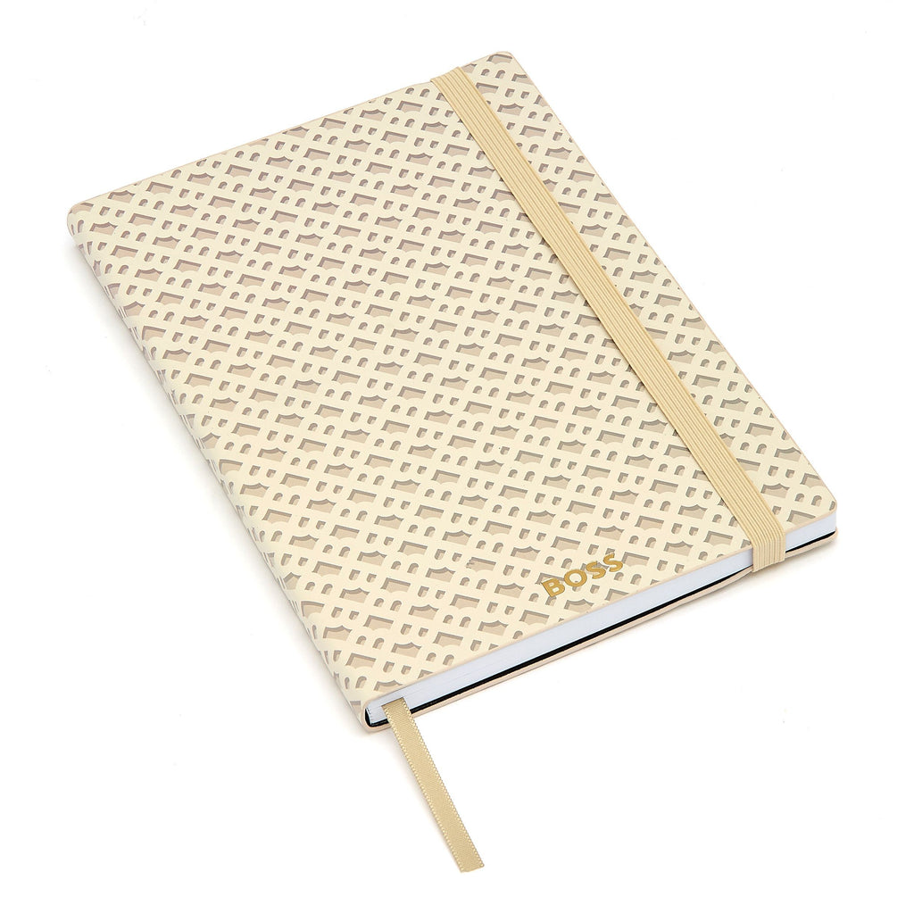 BOSS A5 Notebook Monogram cream lined in "B" repeated pattern on cover