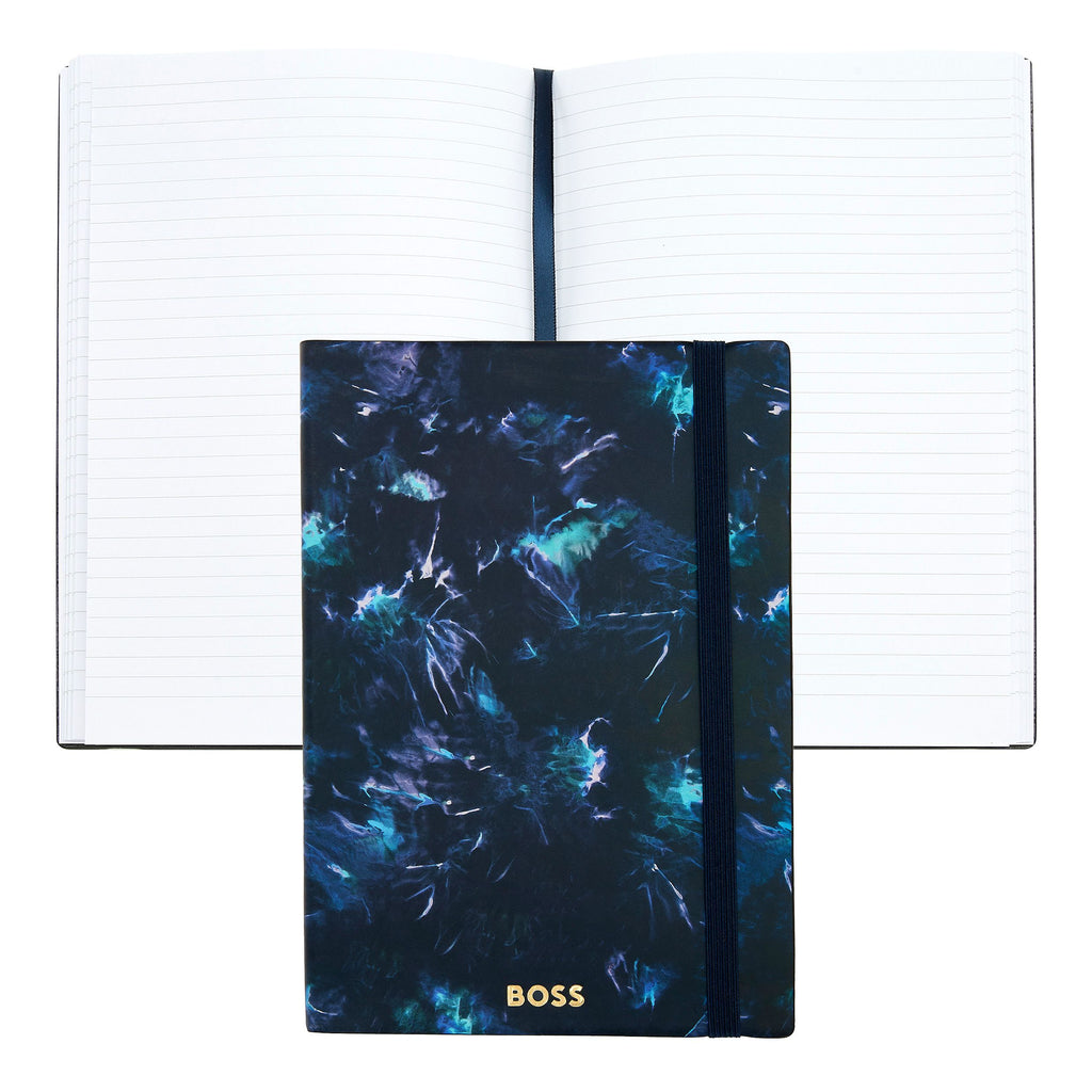 BOSS A5 Notebook Tie-dye Flower Navy Lined with gold imprinted logo