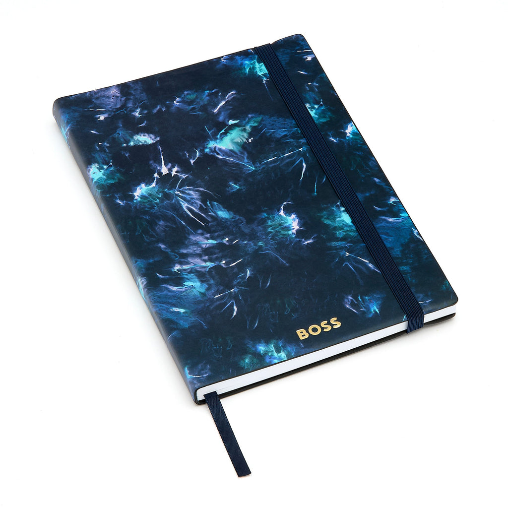 BOSS A5 Notebook Tie-dye Flower Navy Lined with gold imprinted logo