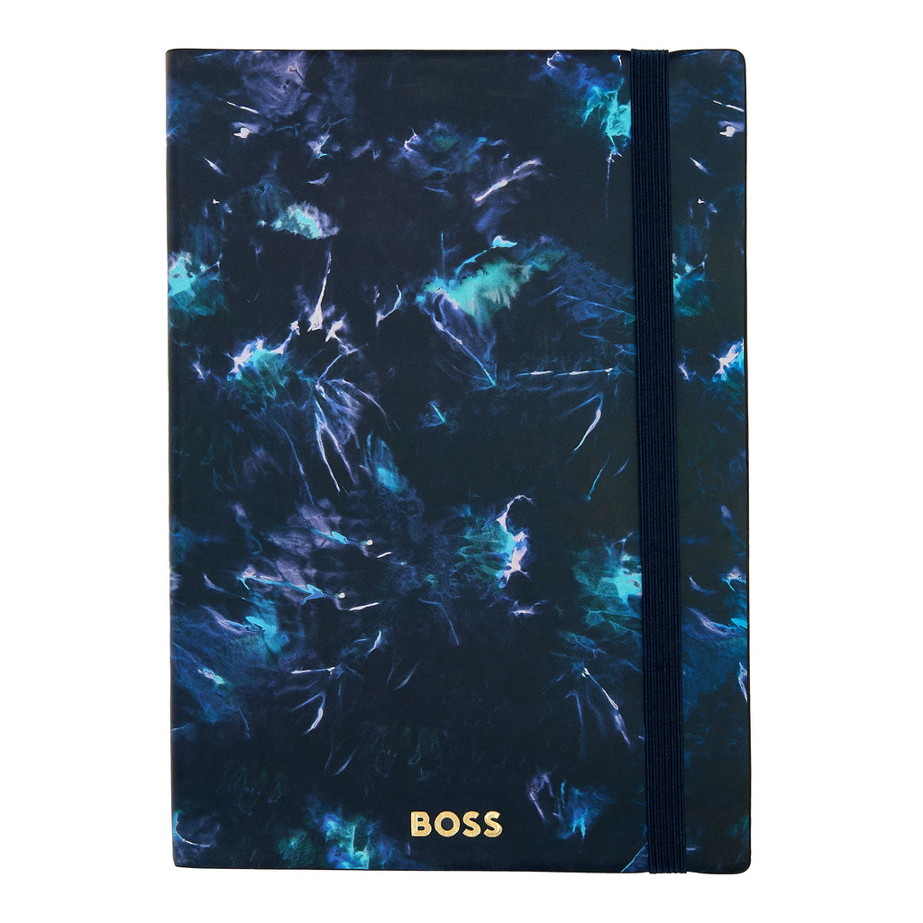 BOSS A5 Notebook Tie-dye Flower Navy Lined with gold imprinted logo