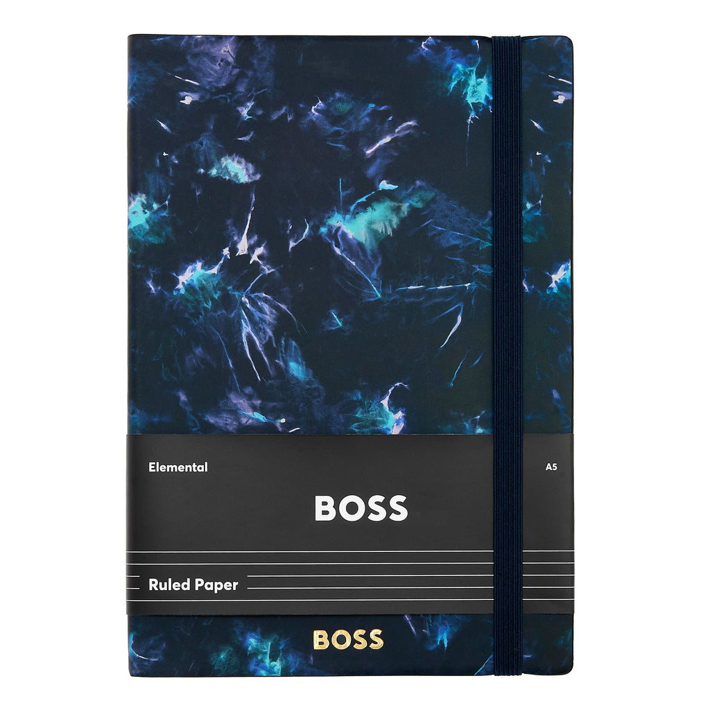 BOSS A5 Notebook Tie-dye Flower Navy Lined with gold imprinted logo