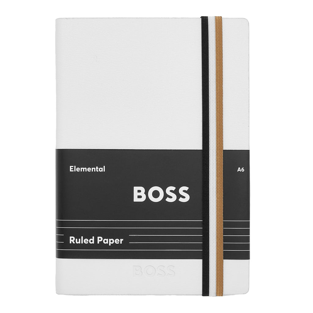 BOSS A6 Notebook Iconic White Lined with tricolor elastic band closure