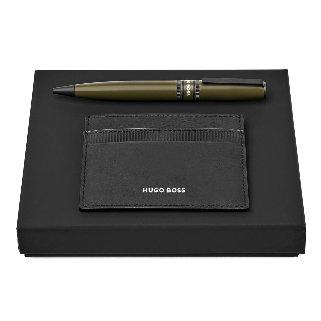  Designer gift set HUGO BOSS Fashion Khaki ballpoint pen & card holder