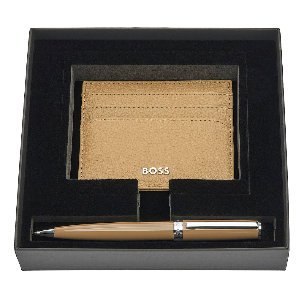 Men's designer gift set HUGO BOSS Camel ballpoint pen & card holder