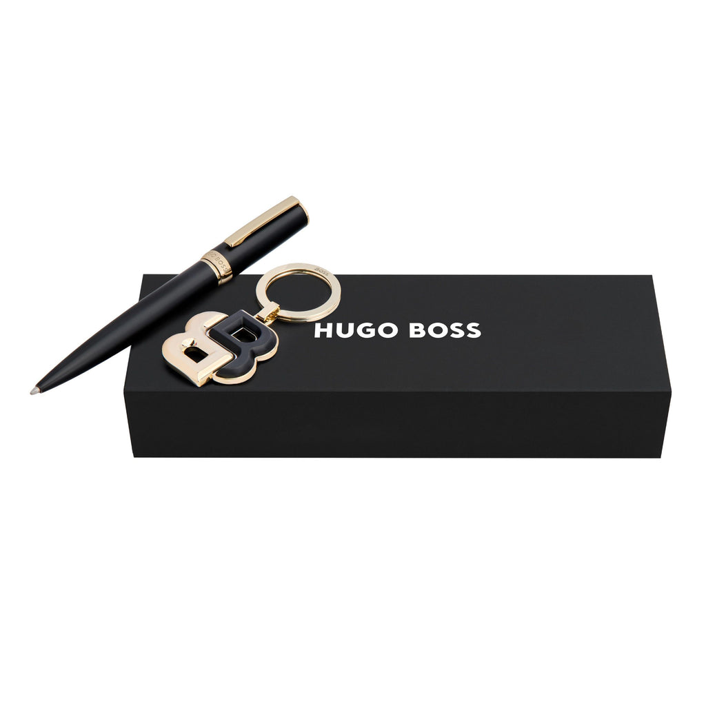 Set with black lacqured ballpoint pen & BOSS gold plated key ring