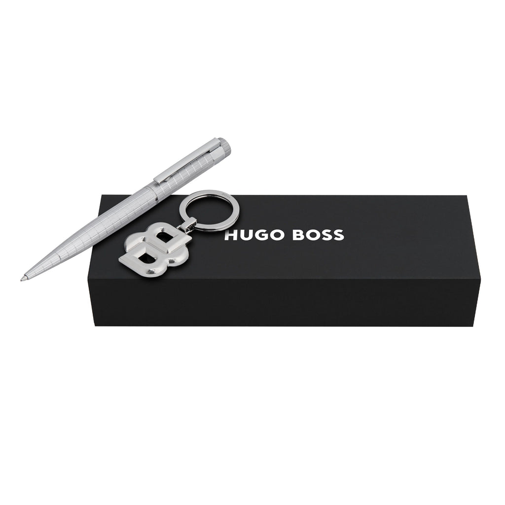 Set with HUGO BOSS chrome-plated ballpoint pen & key ring w/double B logo