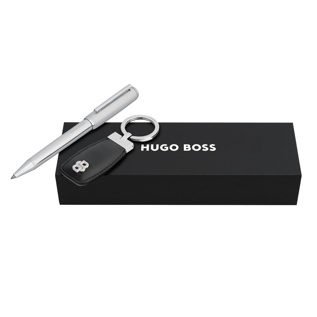 Set with HUGO BOSS chrome-plated ballpoint pen & key ring with double B