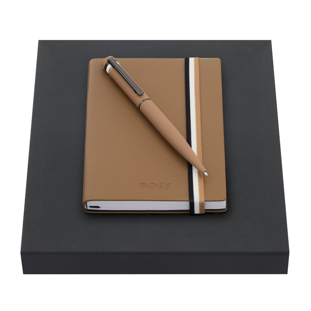 Set with BOSS Camel lined notebook & HUGO BOSS rubberized ballpoint pen