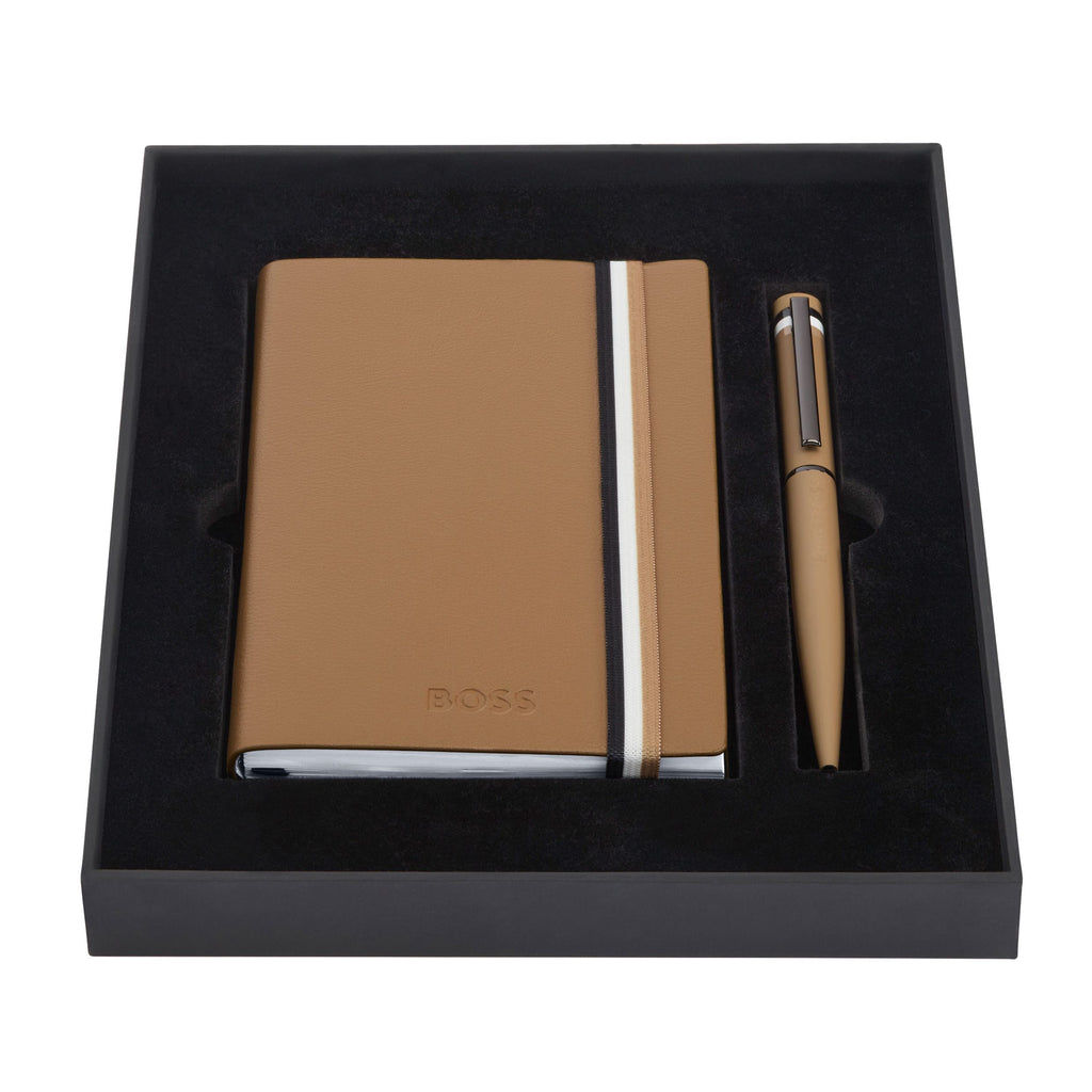 Set with BOSS Camel lined notebook & HUGO BOSS rubberized ballpoint pen