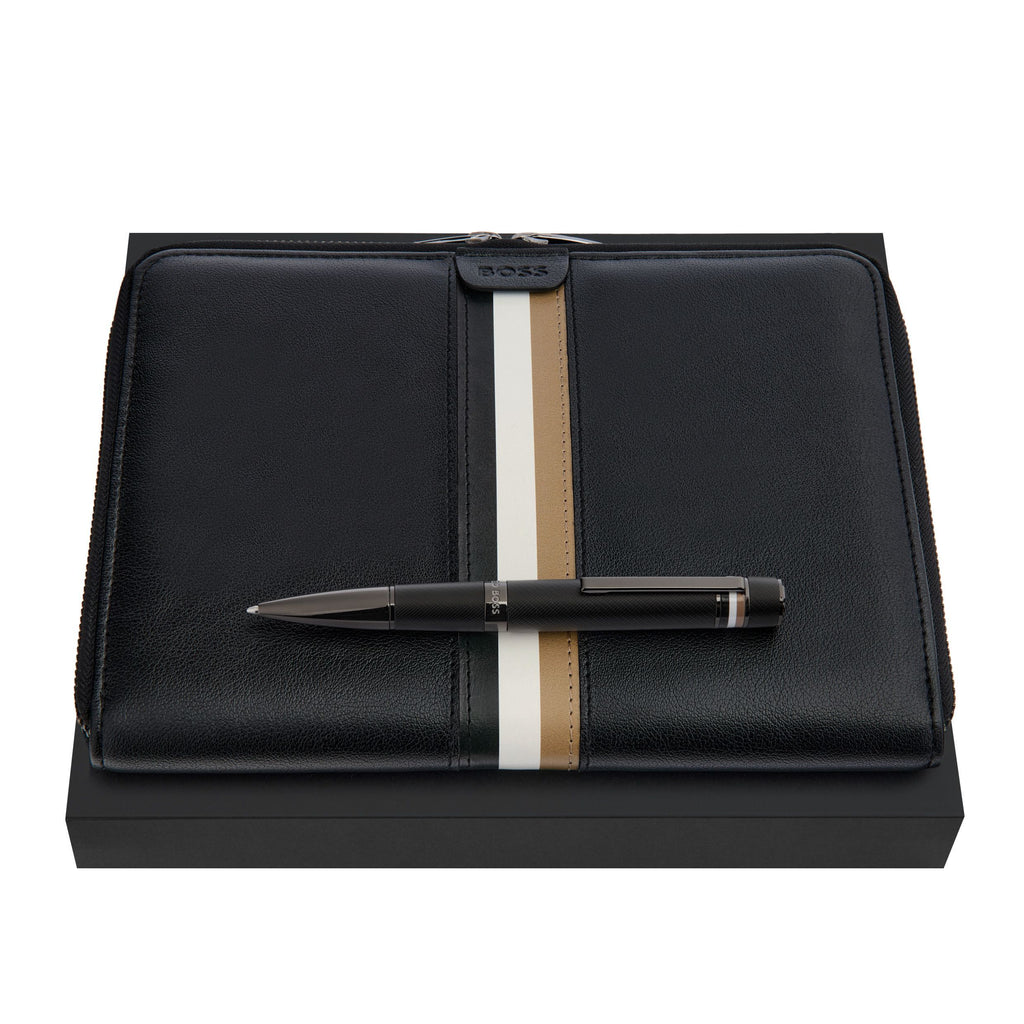 Set with HUGO BOSS black-plated ballpoint pen & A5 conference folder