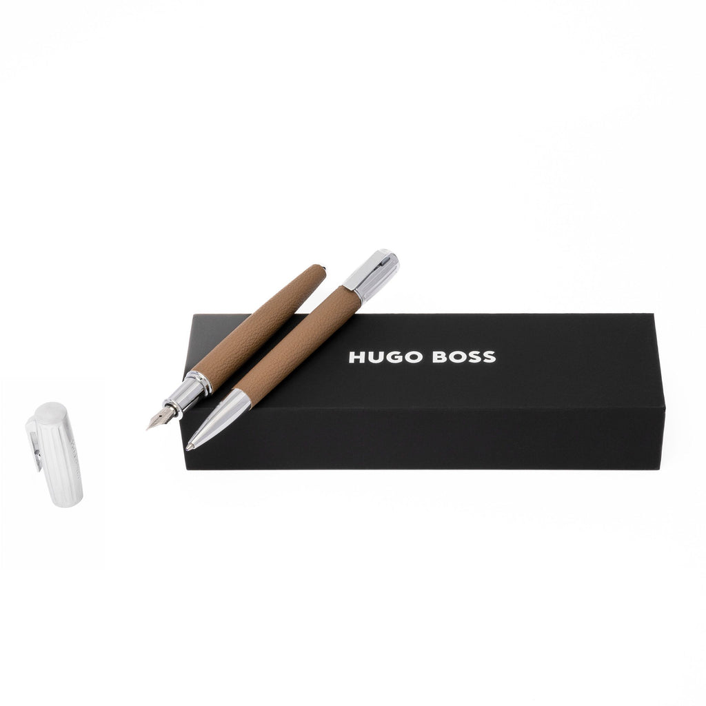 Fine pen sets HUGO BOSS pebbled camel ballpoint & fountain pen Iconic