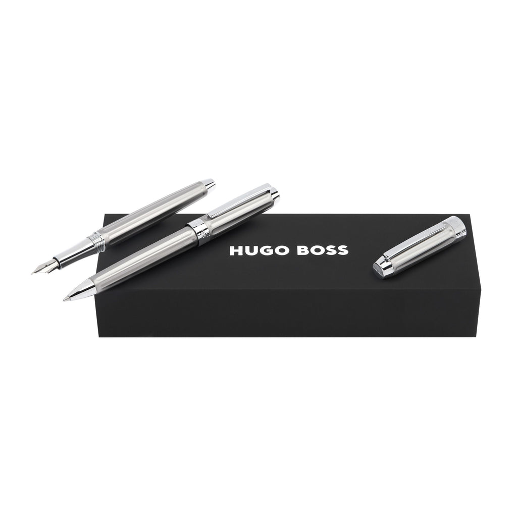 Set with HUGO BOSS chrome-plated ballpoint pen & fountain pen BEAM