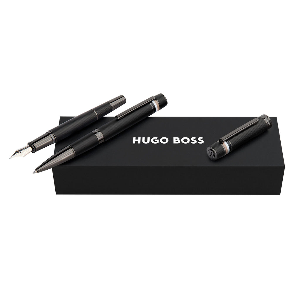 Sets with BOSS black plated ballpoint pen & fountain pen Core Iconic