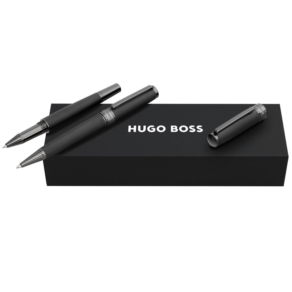 Set with BOSS black-plated ballpoint pen & screw-cap rollerball pen Totem