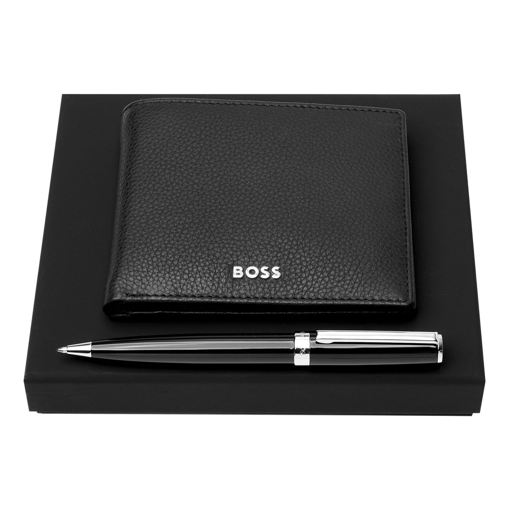  Leather wallet gift set HUGO BOSS trendy black wallet & ballpoint pen 
