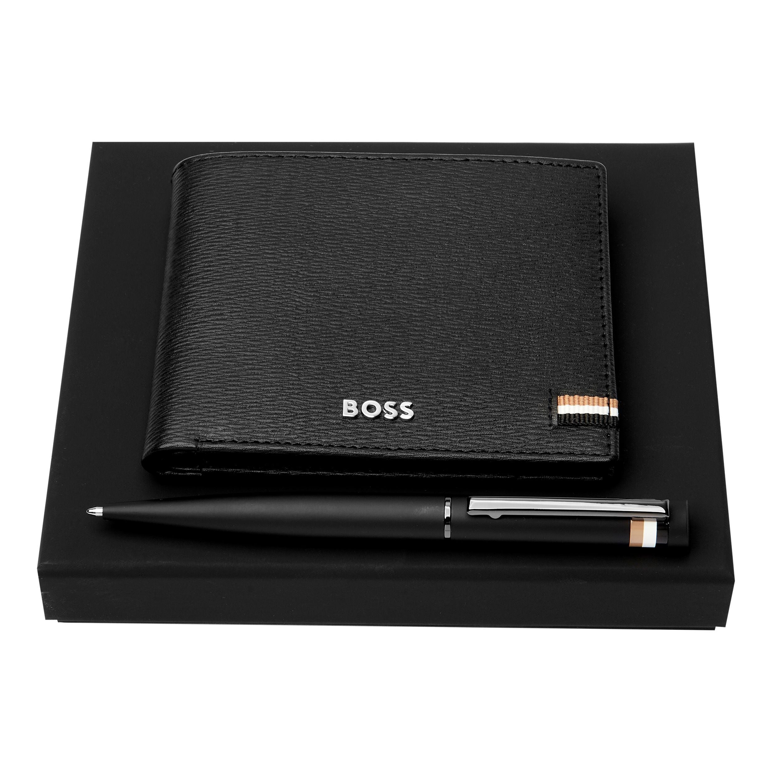Exquisite gift set HUGO BOSS Trendy Black ballpoint pen wallet